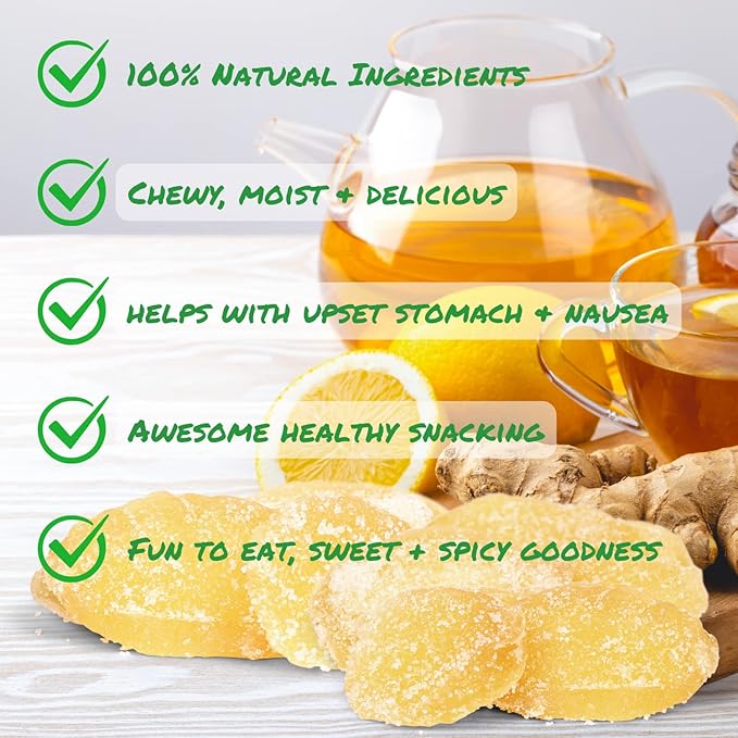 Crystallized Ginger Slices by It's Delish, 2 Lbs Bulk | Candied Dried Ginger Fruit Chews Natural Candy, Ginger Root with Sugar Crystals, Unsulphured, No Color Added - Healthy Snack, Vegan, Kosher