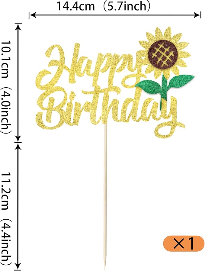 1 Pack Happy Birthday Cake Topper Glitter Sunflower Cake Pick Baby Shower Kids Birthday Summer Baby Shower Cake Decoration Party Supplies