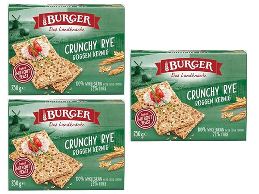 Brandt Burger Crispbread, 8.8 Oz, No Yeast (Pack of 3, Crunchy Rye)