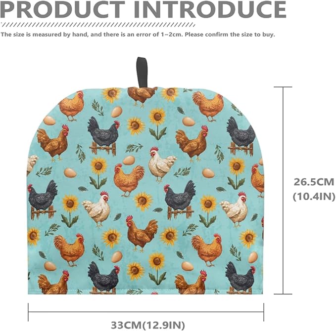 Rooster Flower Tea Cosy Washable Teapot Cover Breakfast Warmer Insulated Kettle Cover for Home Kitchen Decor Tea Cozies for Housewife, Friend, Mom, Both Side Can Be Used
