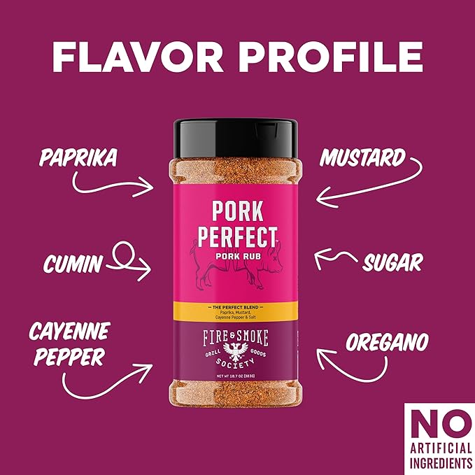 Fire & Smoke Society Pork Perfect Pork Rub | BBQ Seasoning for Smoking and Grilling Meat | Ribs Rub, Spices | Paprika, Mustard, Cayenne Pepper & Salt | XL (2-Pack)