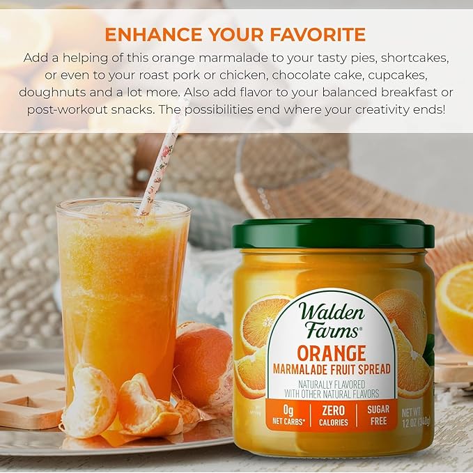 Walden Farms Orange Marmalade Fruit Spread ??Zero Calorie, Low Carb, Keto-Friendly, Vegan, Sugar-Free, Zesty Orange Citrus Flavor ??12 oz Bottle