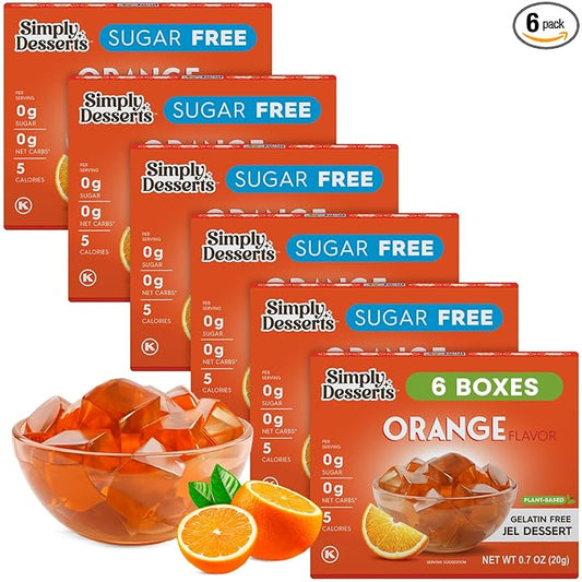 Simply Desserts Sugar-Free Orange Jel, 6-Pack ??Vegan Dessert, Keto Snacks, Diabetic Friendly & Kosher, 1.7 Oz Ea