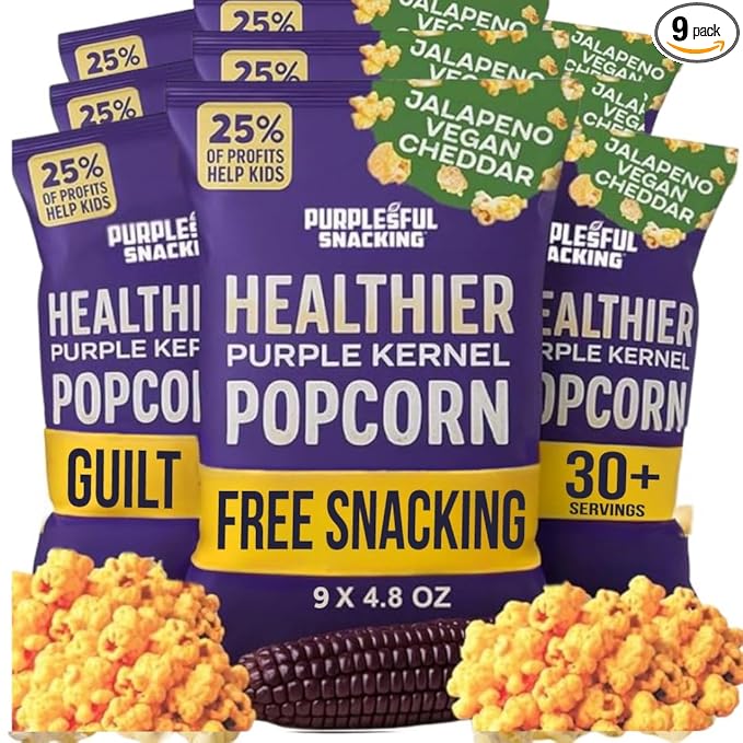 Purplesful Purple Corn Popcorn, Silkier, Creamier & Healthy Popcorn, Vegan-Friendly, Non-GMO, Flavorful Popped Corn Gourmet Snack, Jalapeno Cheddar, Big Bulk Pack - 4.8 Oz Per Pack (Pack of 9)