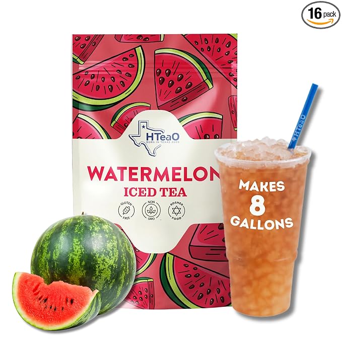 HTeaO Watermelon Texas-Style Flavored Iced Tea Bags for Summer – Instant Ice Tea Packets for Quick Brew - Loaded Tea Sachets Ready in 5 Minutes (16-Count, Makes 8 Gallons Total)