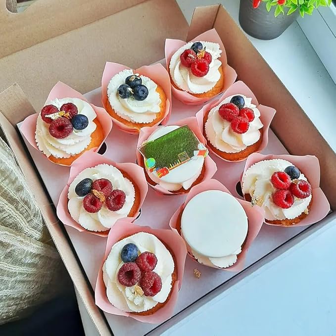 150 Pieces Tulip Cupcake Muffin Liners Paper Baking Cups Greaseproof Cupcake Wrappers for Birthday Wedding Party Baby Showers Catering Restaurants(Pink)