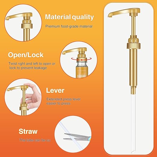 VOISEN Coffee Syrup Pumps, 10 Pack Gold Syrup Pump, Skinny Syrup Pump for 750ml 25.4oz Syrup Bottle, Syrup Pump Dispenser for Kitchen Dinning Coffee Bar Drinking Mixes,Davinci,Jordans