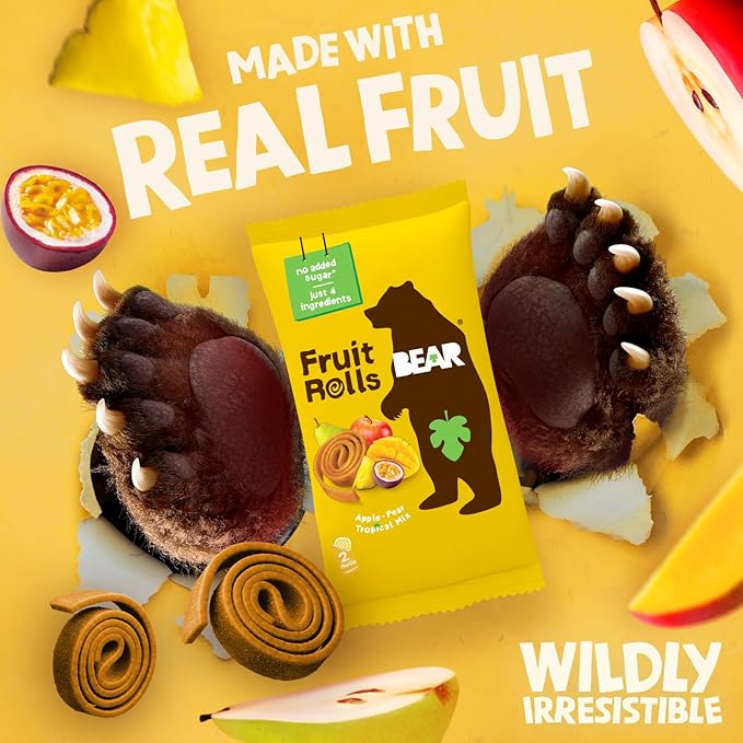 BEAR Real Fruit Snack Rolls - Gluten Free, Vegan, and Non-GMO - Tropical ??36 Rolls, Healthy School And Lunch Snacks For Kids And Adults, 0.7 Ounce (Pack of 18)