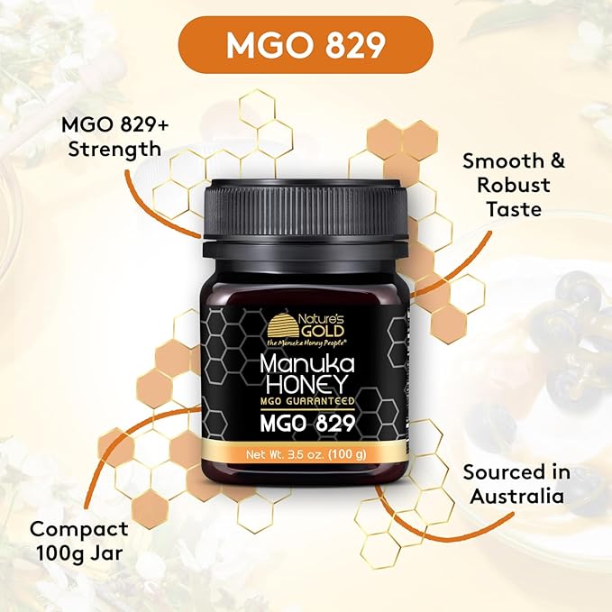 Nature’s Gold Raw Manuka Honey, MGO 829+ | Authentic MGO, Australian Honey, Non-GMO, 100% Pure Genuine Traceable from Hive to Home