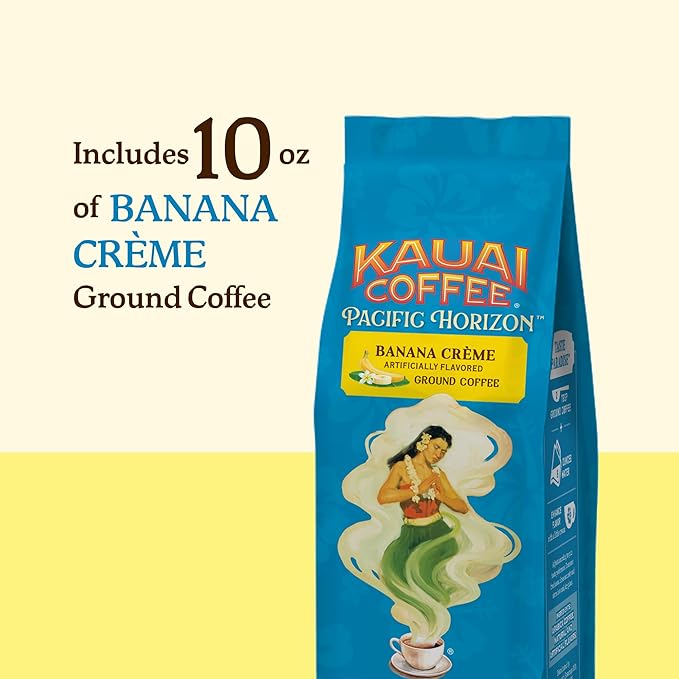 Kauai Coffee Ground Coffee ??Smooth, Rich ??Banana Flavor with Creamy Vanilla ??Arabica Coffee, 10% Hawaiian with No Bitterness ??Banana Crème, 1 Pack of 10oz