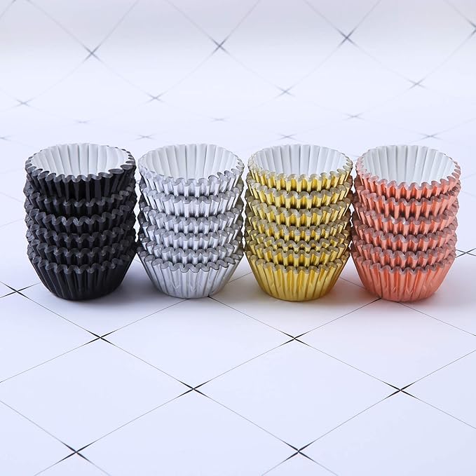 Elcoho 600 Pieces 1.25 Inch Mini Size Foil Metallic Cupcake Liners Muffin Paper Cases Baking Cups