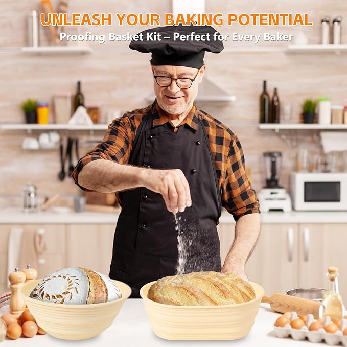 Silicone Banneton Bread Proofing Baskets, Sourdough Bread Baking Supplies, 10 Inch Oval Foldable Baking Basket, Complete Set for Bread Making With Essential Tools and Gifts