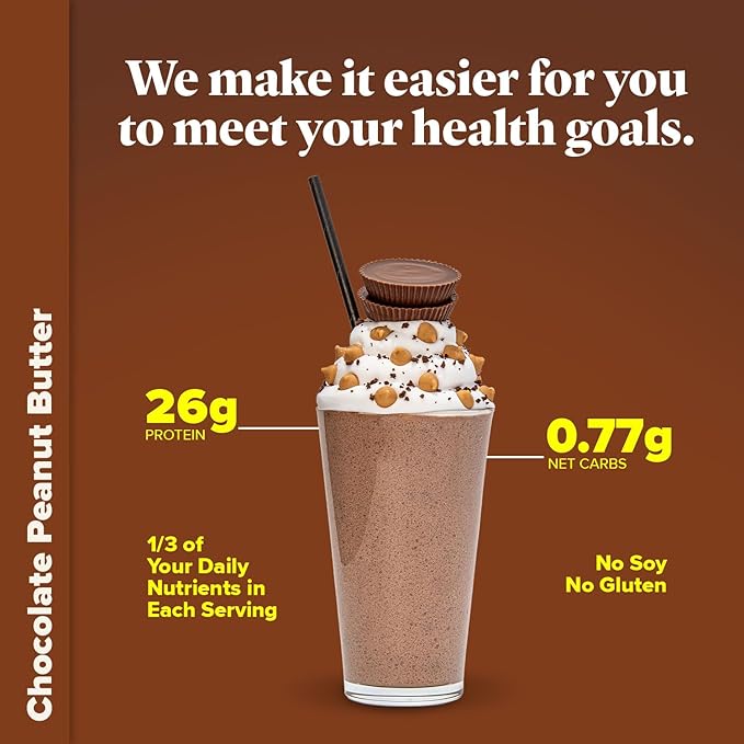 Keto Chow Chocolate Peanut Butter | Keto Meal Replacement Shake Powder | Nutritionally Complete | Low Carb | Delicious Easy Meal Substitute | Protein Rich You Choose The Fat | 21 Meal Serving