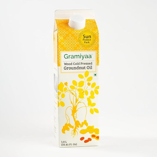 Gramiyaa Cold Pressed Virgin Peanut Oil for Cooking | 33.81 FL OZ (1L) | 100% Pure, Chemical Free, Wood Pressed Groundnut Oil
