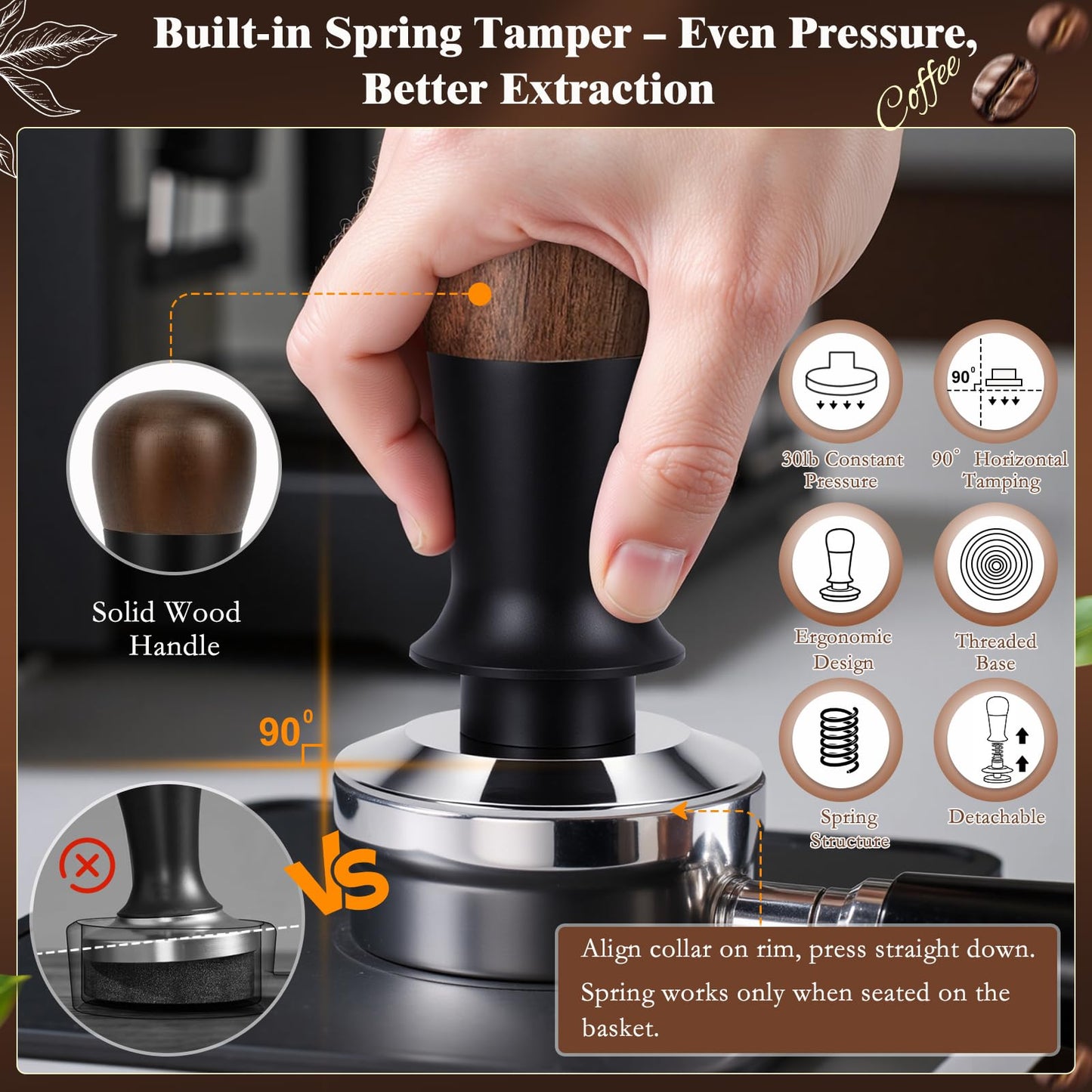 YUNGOO 8 PCS Espresso Accessories Kit, 51mm Espresso Tamper Kit Coffee Tamper Set with Coffee