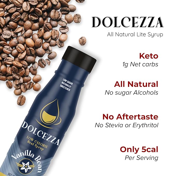 Dolcezza Vanilla Allulose Syrup, All Natural Low Sugar Sweetener for Coffee, Mixed Drinks and Baking. Keto Friendly, Monkfruit Blend, No Artificial Sweeteners, No Stevia Aftertaste. – 12 oz (12 fl oz, Vanilla)