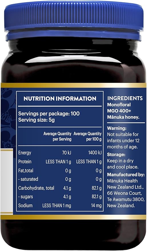 Manuka Health UMF 13+/MGO 400+ Manuka Honey (500g/17.6oz), Superfood, Authentic Raw Honey from New Zealand