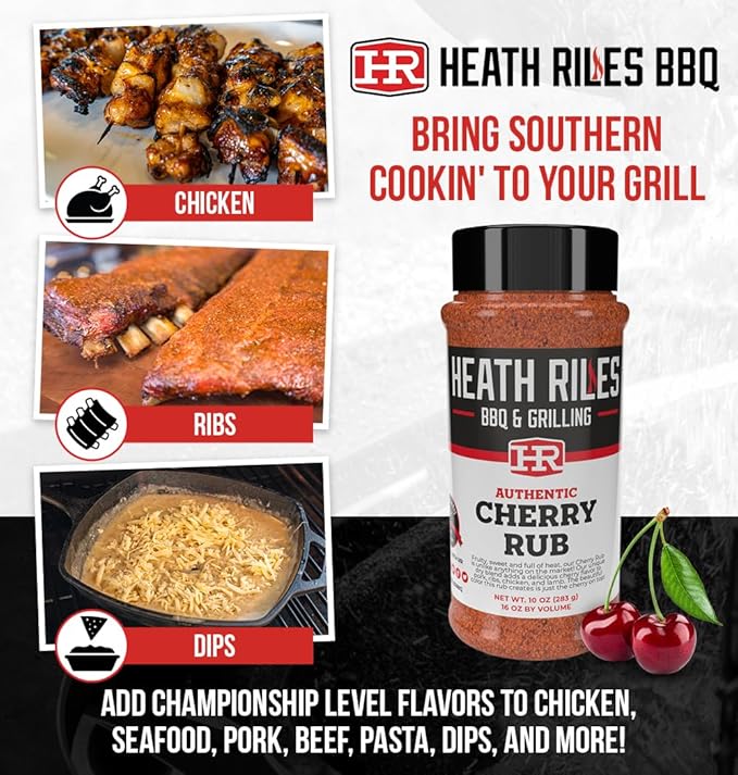 Heath Riles BBQ Rub - Cherry Seasoning, Champion Pitmaster Recipe, Legendary Rubs For Smoking & Grilling, 70+ BBQ Championships, 10 oz.