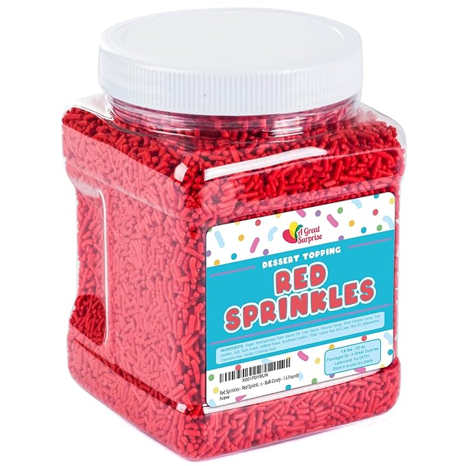 Red Sprinkles - 1.6 Pounds - Bulk Jimmies - Edible Decorations for Cake Decorating - Dessert Toppings for Ice Cream, Cupcakes, Cookies, Cake Pops