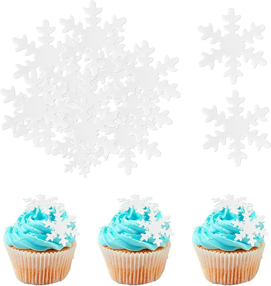 Rsstarxi 50 Pack Edible Snowflake Cupcake Toppers - White Snowflakes Cake Decorations for Winter Frozen Theme Baby Shower Birthday Party