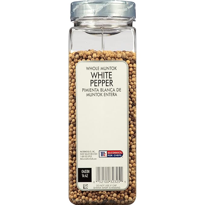 McCormick Culinary Whole Muntok White Pepper, 20 oz - One 20 oz Container of Whole White Peppercorns for Grinder Refills, Perfect on Eggs, Soups, Salads, Fish and More