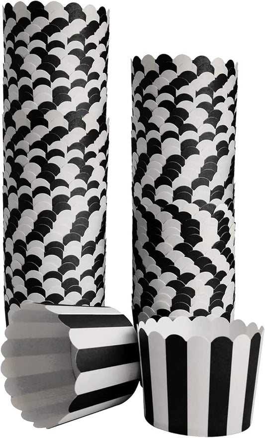 100 Pack Muffin Liners Baking Paper Cups Black and White Stripes Cupcake Liners Elegent Muffins Baking Cups Cupcake Wrappers for Birthday Parties, Weddings, Bottom Dia 2.36 Inch