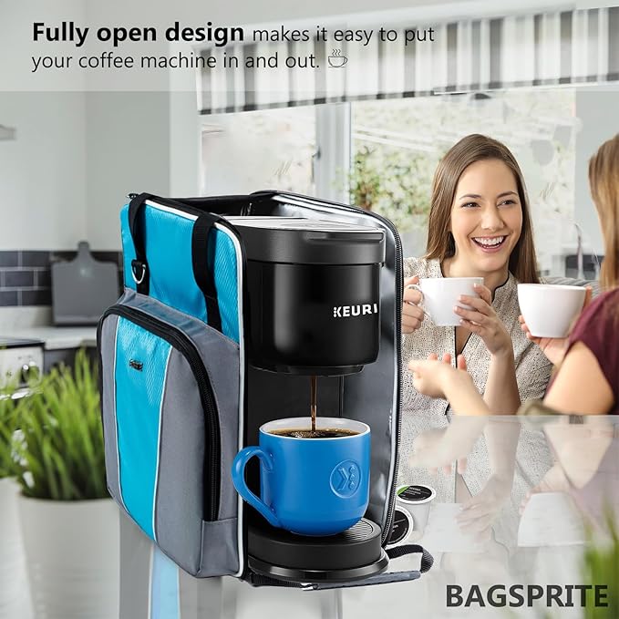 BAGSPRITE Coffee Maker Travel Bag Compatible with Keurig K-Express Coffee Maker, K-Iced Single Serve Coffee Brewer Carrying Case with Multiple Pockets for K-Cup Pods, Storage Bag With Shoulder Strap