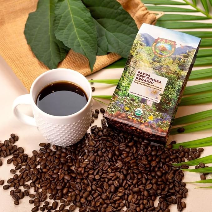 Low Acid Organic Coffee ??Whole Bean, Mold-Free & Stomach Friendly by Java Planet, Papua New Guinea Single Origin Coffee, Dark Roast, Smooth Full Flavored, 1LB Bag