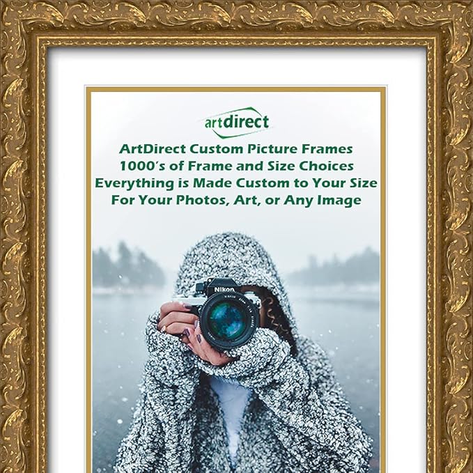 ArtDirect Custom Gold Ornate Wood Picture Frame with Double Matting Fits 16x19 Image with Double Matting or 20x23 Image Without Double Matting - 24x27 Overall Framed Size with Two Inch Wide Frame
