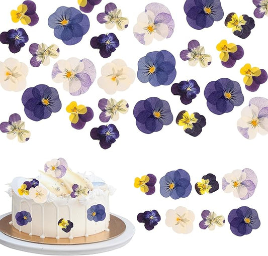 40 Pcs 8 Kinds Natural Dried Pressed Edible Flower Cupcake Toppers Purple Small Flat Cake Topper Decorating for Cocktails Resin Jewelry Making DIY Art Crafts Birthday Anniversary Decoration Supplies