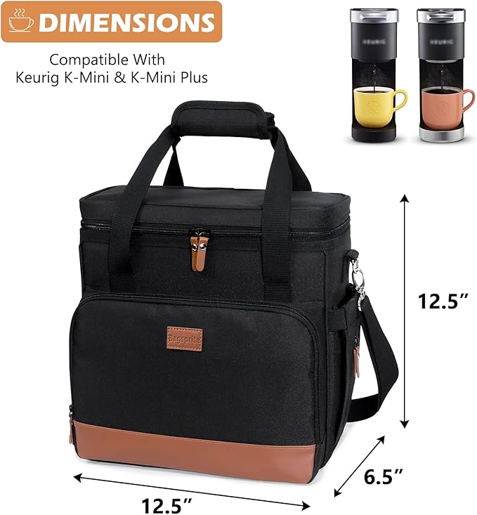 BAGSPRITE Coffee Maker Travel Bag Compatible with Keurig K-Mini or K-Mini Plus, Single Serve Coffee Brewer Carrying Case with Multiple Pockets for K-Cup Pods, Storage Bag With Shoulder Strap Grey