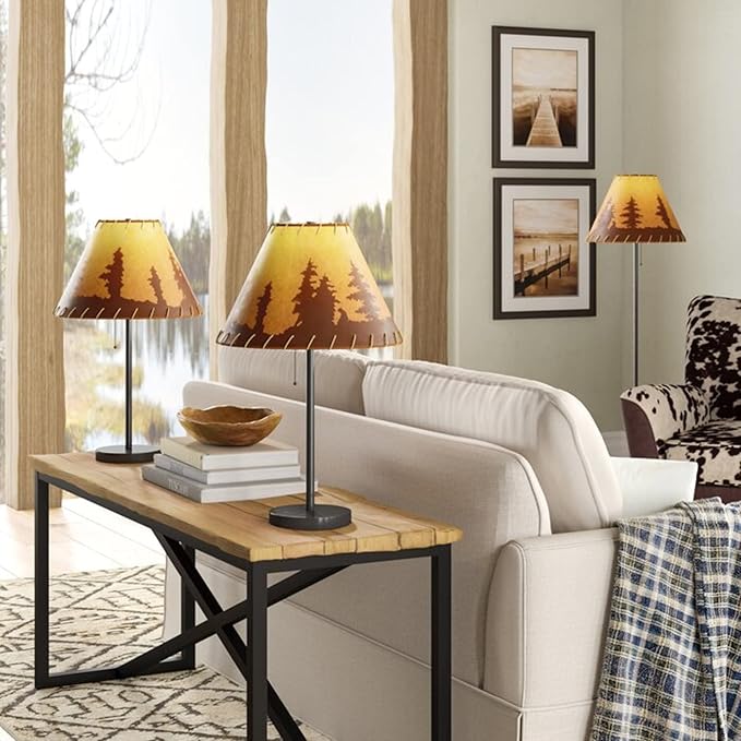 Catalina Lighting 19908-000 Rustic Cabin Lodge 3-Piece Table & Floor Lamp Set, LED Bulb NOT Included, 58", Forest Print,Set of 3