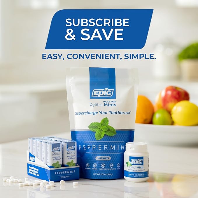 Epic 100% Xylitol Mints - Aspartame Free, Sugar Free - Peppermint Flavored Mints, 180 Pieces (Pack of 2)