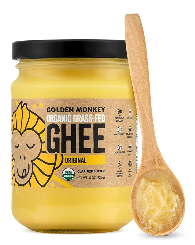 GOLDEN MONKEY Organic Ghee Butter ??Grass Fed Clarified Butter for Cooking, Baking, Keto & Gut Health ??Ghee Butter Organic Grass Fed from Small Farms ??Smooth Spread with High Smoke Point (8oz)