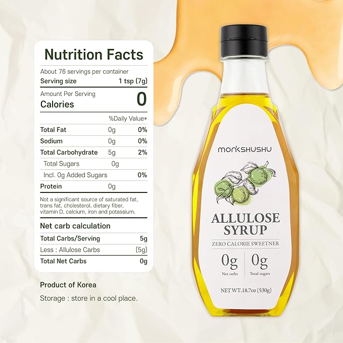 Allulose syrup & Premium Vanilla Bean Allulose Syrup 18.7 Fl Oz - Liquid Sweetener for coffee and other drinks - Keto, Vegan, Diabetes-Safe - Zero Calorie Sugar Substitute - Monk Fruit