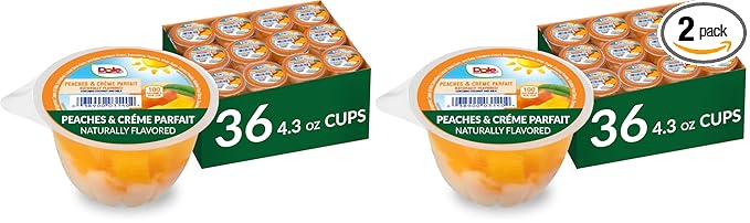 Dole Fruit Bowls Low Fat Peaches & Creme Parfait Snacks, 4.3oz 36 Total Cups, Gluten & Dairy Free, Bulk Lunch Snacks for Kids & Adults (Pack of 2)