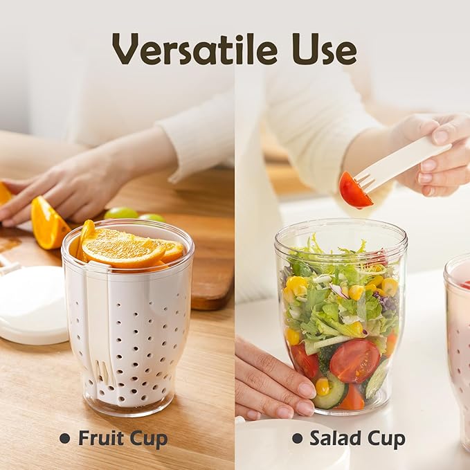25 Oz Travel Fruit Cups for Car,Fruit Salad Storage Cup with Fork and Lids,Leakproof Reusable Snack Containers,Airtight Food Storage Containers,Reusable for Travel,Party,Office (White)