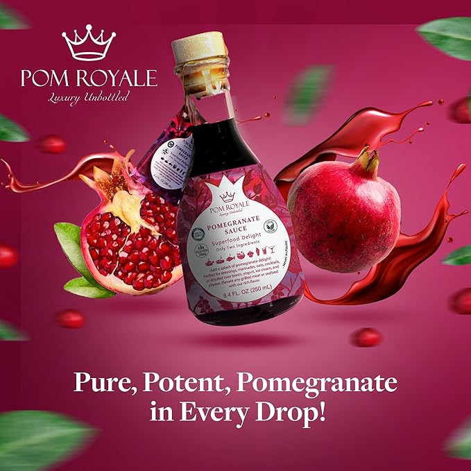 Pomegranate Molasses, 12 OZ(350gram) Glass Bottle (Pack of 6), 100% Natural Pomegranate Concentrate from Heritage Pomegranates, No additives, Non-GMO, Vegan, Gluten Free, Kosher Certified, Preservative Free, Superfood, Gourmet Food Pomegranate Syrup