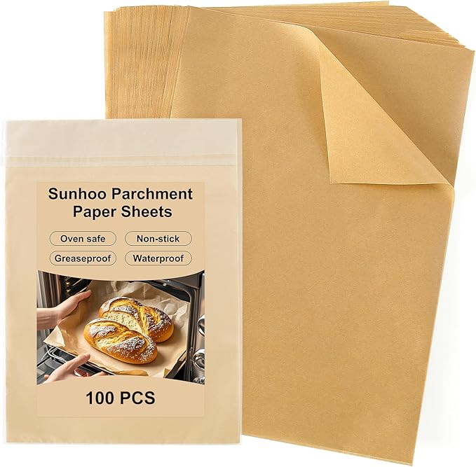 Sunhoo 100 PCS 12 x16" Parchment Paper Sheets for Baking Wrapping Paper Unbleached Air Fryer Oven Resist Sticking Bakery Liners Brown Precut Squares for Cooking Grilling Steaming Withstand up to 428??,<div>