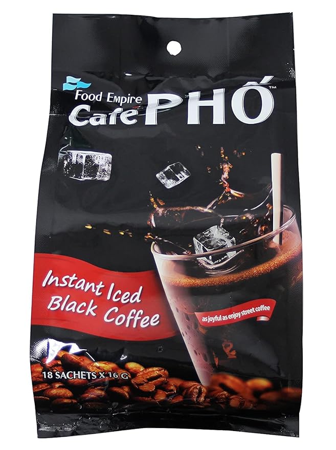 Cafe Pho Vietnamese Instant Coffee Mix, Iced Black Coffee, Cafe Den Da, Single Serve Coffee Packets, Bag of 18 Sachets, Pack of 1