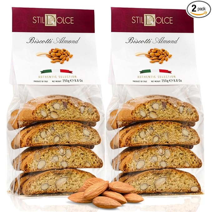 Stildolce Semi-Soft Original Almond Italian Biscotti Cookies | Made in Tuscany, Italy| Classic Gourmet Biscuits No Preservatives 8.8 Oz, Pack of 2