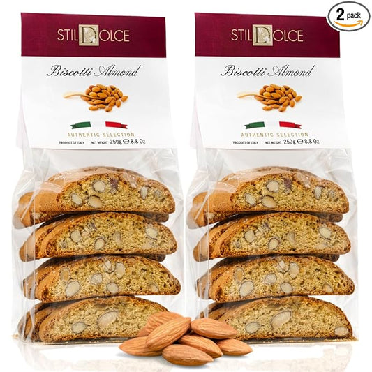 Stildolce Semi-Soft Original Almond Italian Biscotti Cookies | Made in Tuscany, Italy| Classic Gourmet Biscuits No Preservatives 8.8 Oz, Pack of 2