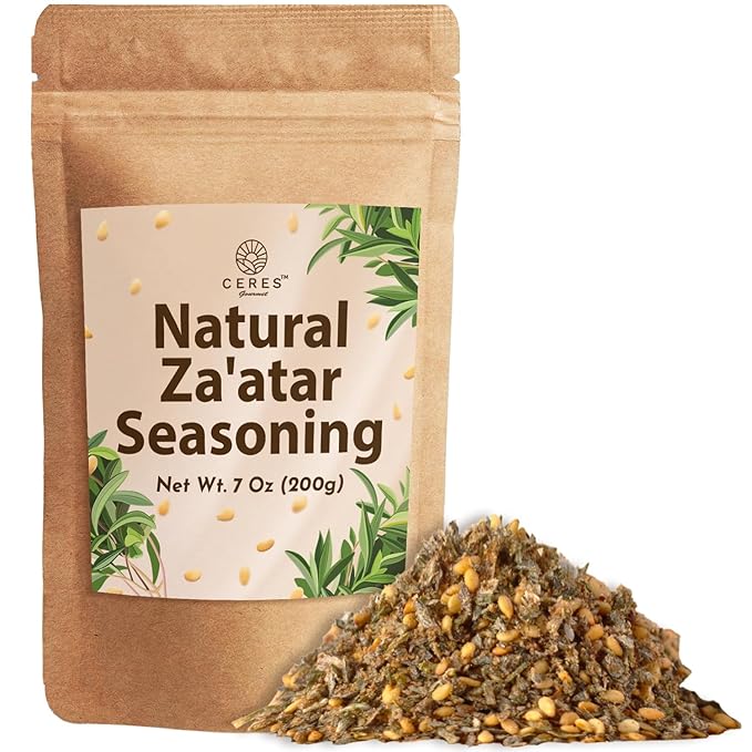 Za'atar Seasoning 7 Oz | Mediterranean Spice Blend | Natural Zaatar Spice Mix with Marjoram, Sesame, Sumac and Thyme | Authentic & Nutritious Za'tar Spice for Versatile Culinary Uses