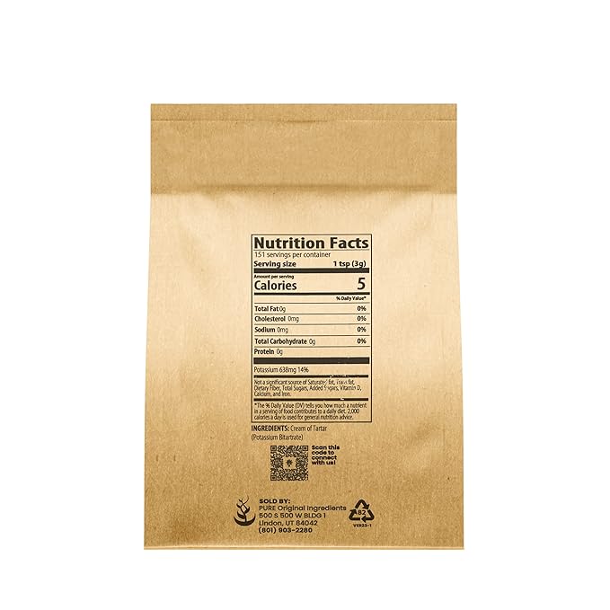 Pure Original Ingredients Cream of Tartar (1 lb) Pure & Natural, Baking & Cleaning, DIY Bath Bombs & More, Eco-Friendly Packaging,