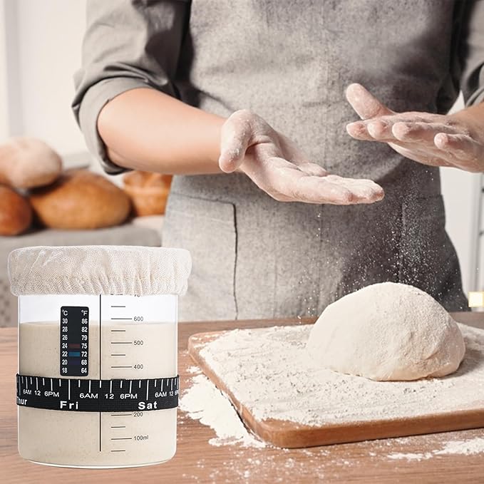 Sourdough Starter Glass Jar, 26 OZ Large Wide Mouth Jar for Sour Dough Starter, Easy to Use Sourdough Bread Baking Supplies Kit for Beginners and Pro, 1 Pack