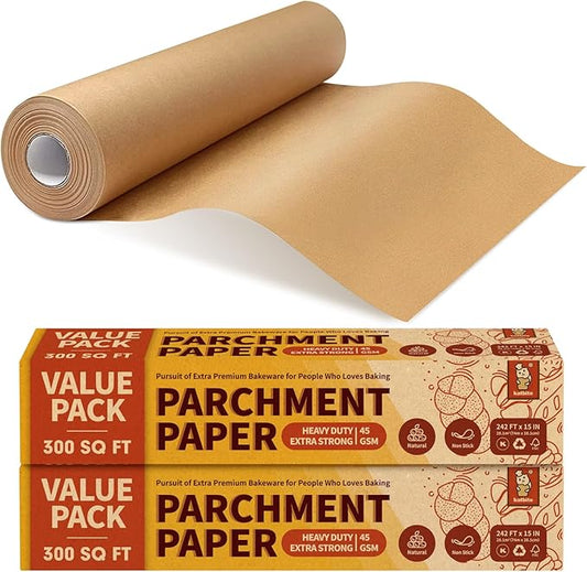 2 Value Pack 15in x 242ft, 300 Sq.Ft Unbleached Parchment Paper Roll for Baking, Katbite Parchment