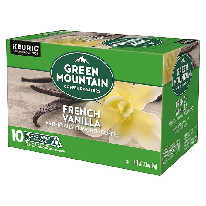 Green Mountain Coffee Roasters French Vanilla Keurig Single-Serve K-Cup pods, Light Roast Coffee, 60 Count (6 Packs of 10)