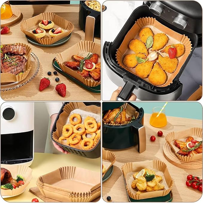 8'' Air Fryer Liners Disposable 100pcs - Non Stick Grease Proof Parchment Paper, Fits 5-8 Quart Baskets & Oven Baking