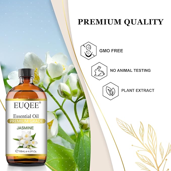 Jasmine Essential Oil 118ml Premium Jasmine Oil for Aromatherapy, Diffuser, DIY Soap, Candle Making - 4Fl Oz