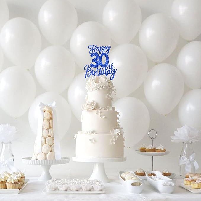 1 PCS Happy 30th Birthday Cake Topper Glitter Cheers to 30 Years Birthday Cake Pick Thirty Hello 30 Fabulous Cake Decoration for Happy 30th Birthday Anniversary Party Decorations Supplies Blue